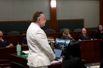 Attorney Robert Langford appears in court on behalf of his client, former Clark County Fire Dep ...