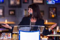Rosemary Vassiliadis, Clark County Director of Aviation, speaks during the grand opening celebr ...